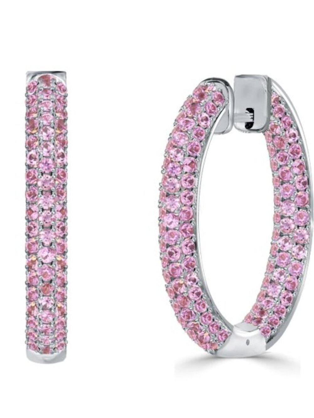 ITALO Pink Sapphire Inside-Out Women Hoop Earrings 2.35 Carats Italo - NIB